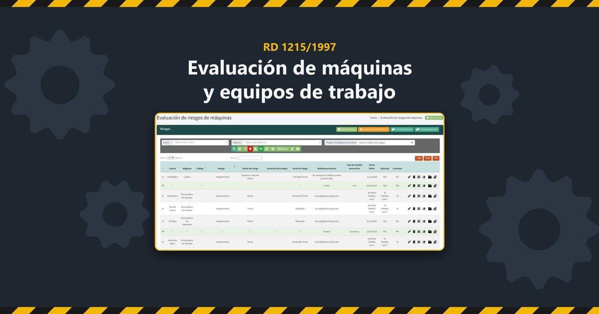Evaluación de máquinas y equipos de trabajo según el RD 1215/1997 en el módulo de evaluación de riesgos de máquinas de Next PRL