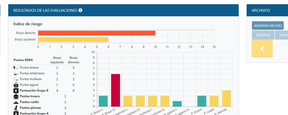 Resultados de una evaluación REBA en ERGOsoft Pro